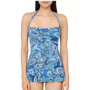 Ralph Lauren Blue Paisley Underwire Captiva Bandeau Swimsuit w/Strap 4 NWT
